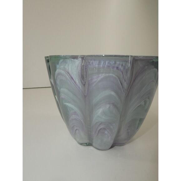 Hand Blown Purple Swirl Ecoglass Glass Candle Holder Bowl Recycled Made In Spain - Picture 4 of 10